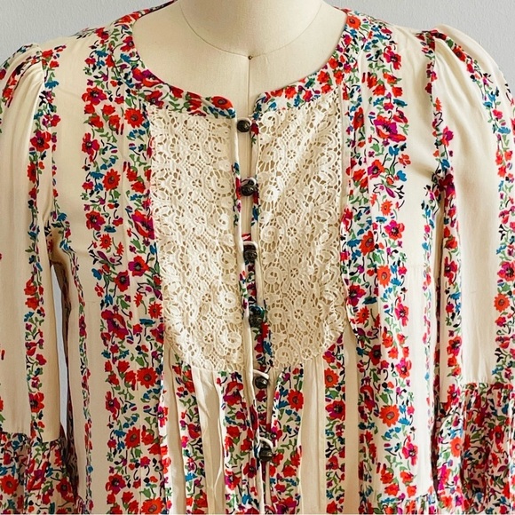 Anthropologie x Maeve Floral Hiver Blouse Lace Button Down Top- Size 0 - Picture 4 of 9
